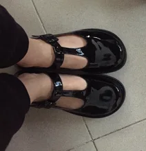 Casual Flats Lolita Shoes T-Strap Beautoday Women Mary Janes Ladies Toe-Buckle Patent