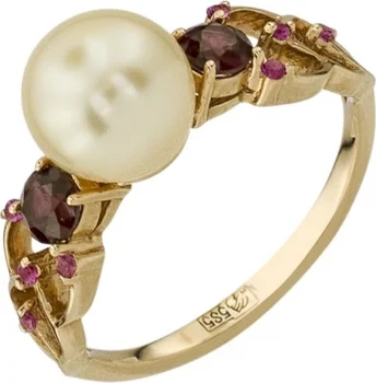 

Aloris ring with pearls, rhodolites and cubic zirconia in red gold