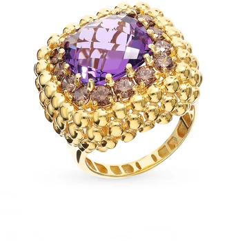 

Gold ring with amethyst and cubic zirconia sunlight sample 585