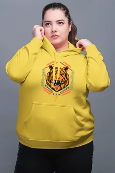 

Angemiel Wear Striped Printed Tiger Yellow Women 'S Hooded Sweatshirt