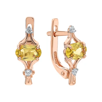 

Gold earrings with cubic zirconia and citrine sunlight sample 585 test