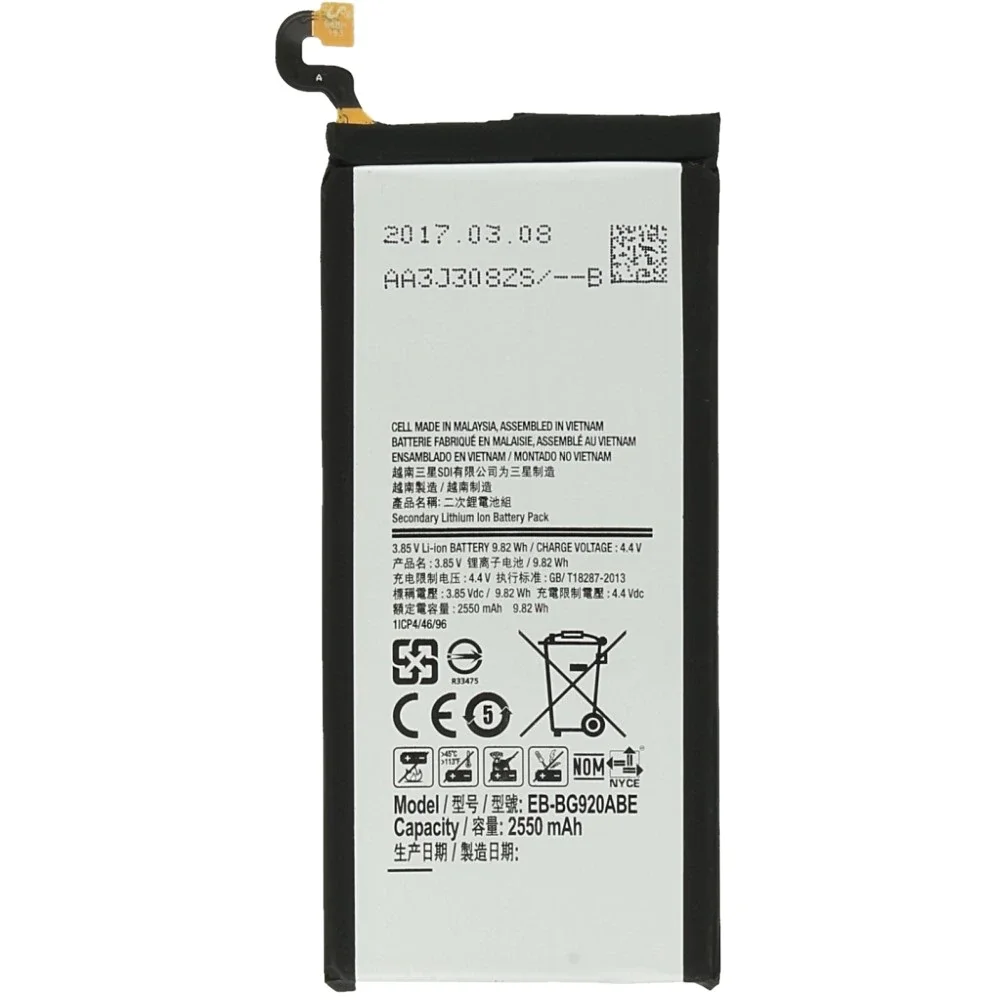 Аккумулятор для телефона 2550 мАч EB-BG920ABE Samsung Galaxy S6 SM-G920 G920F G920i G920A G920V G9200 | Мобильные