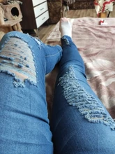 Luz Azul Jeans rasgados para damas 2021 calle estilo Sexy Mid Rise Distressed Pantalón Stretch Skinny agujero pantalones de Vaqueros pitillo