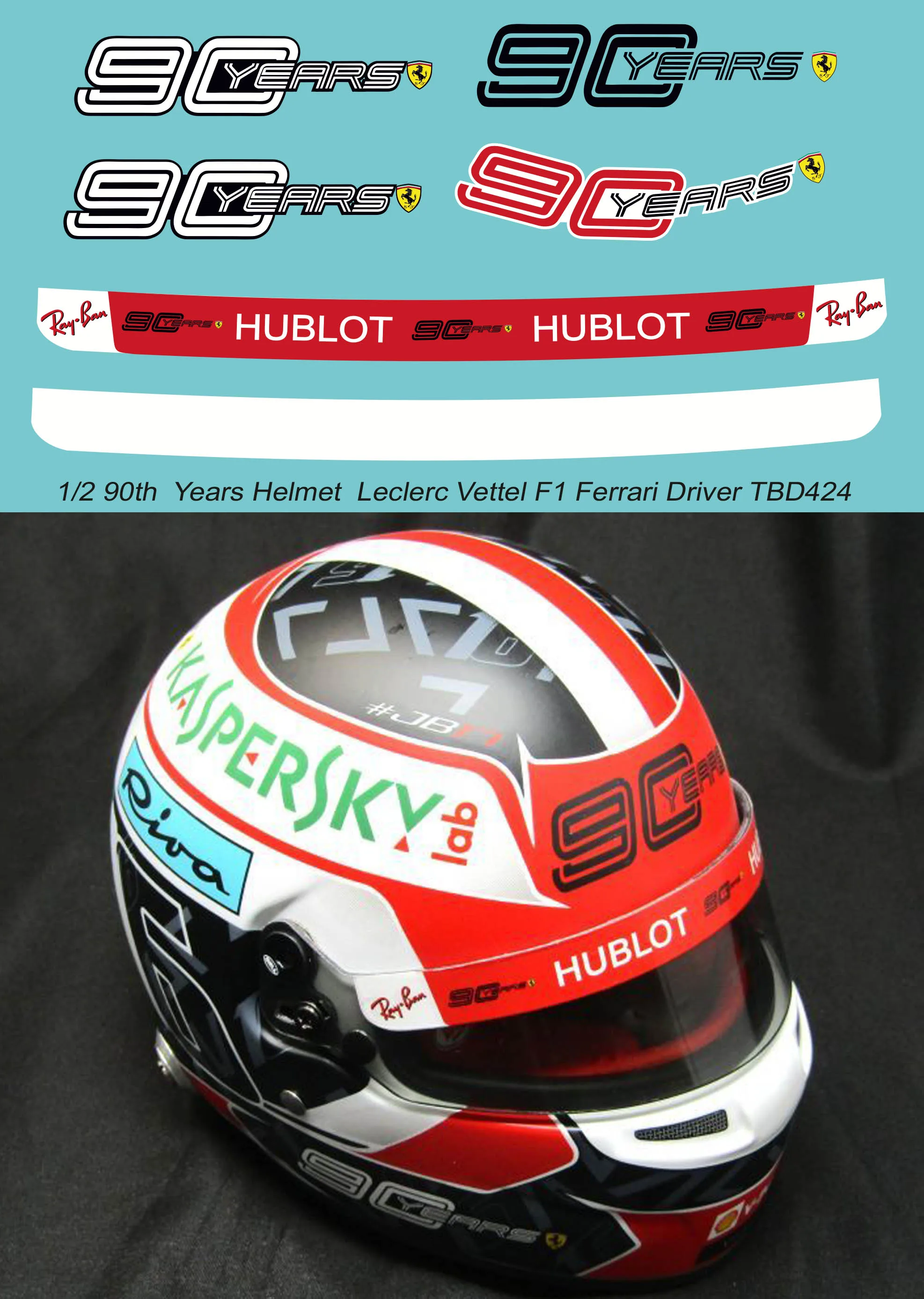 1/2 90 ° Anno Logo X Casco Leclerc 2019 F1 Ferrari Decalcomanie TB  Decalcomania TBD424| | - AliExpress