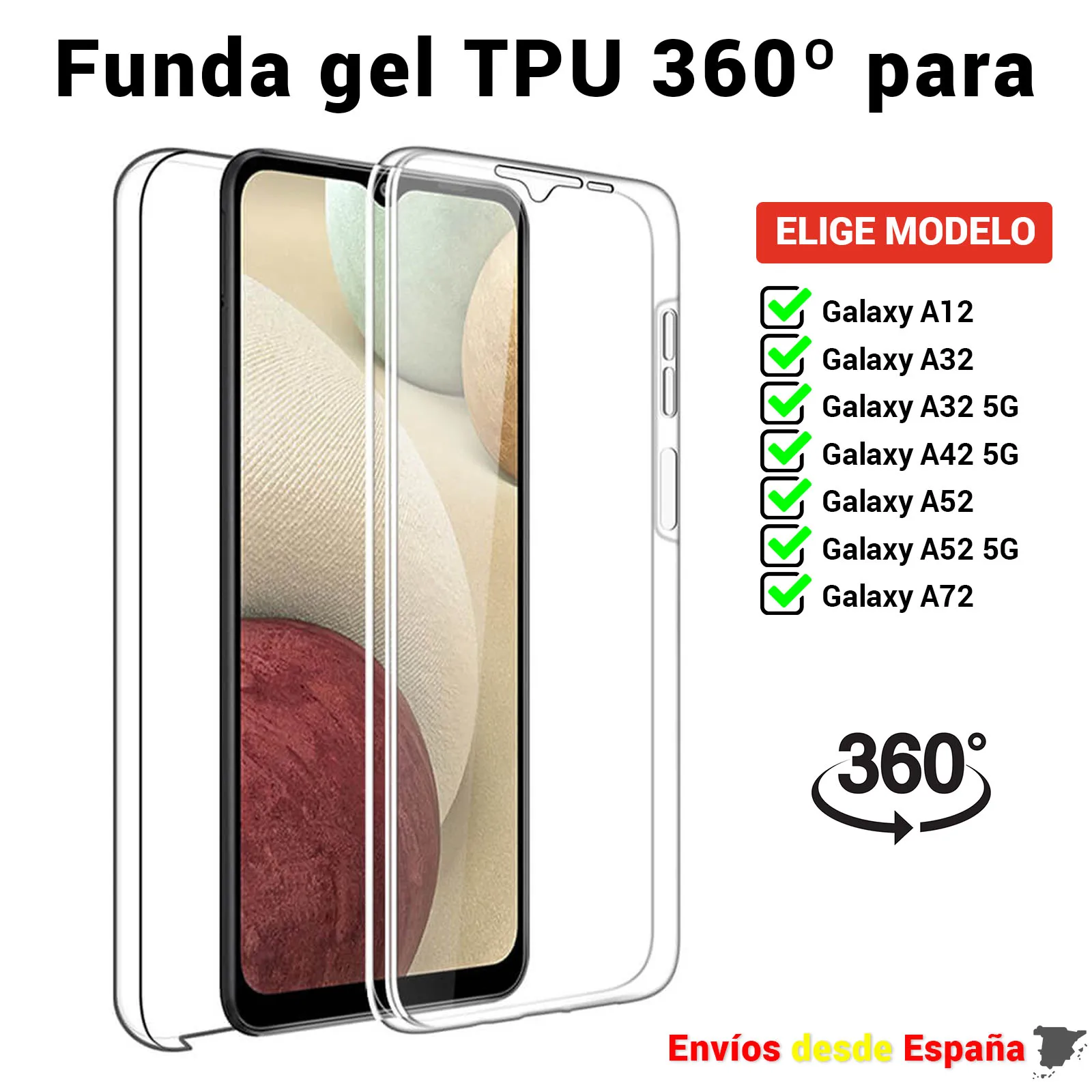 Funda Tpu 360 Per Samsung Galaxy A02S A12 A32 A42 A52 A72 5G. Carcasa Completa Doble Cara Trasparente De Silicona Para Movil