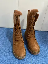 LEOSOXS-Botas de nieve de piel auténtica para mujer, zapatos cálidos de invierno, botines de plataforma de media caña, 41