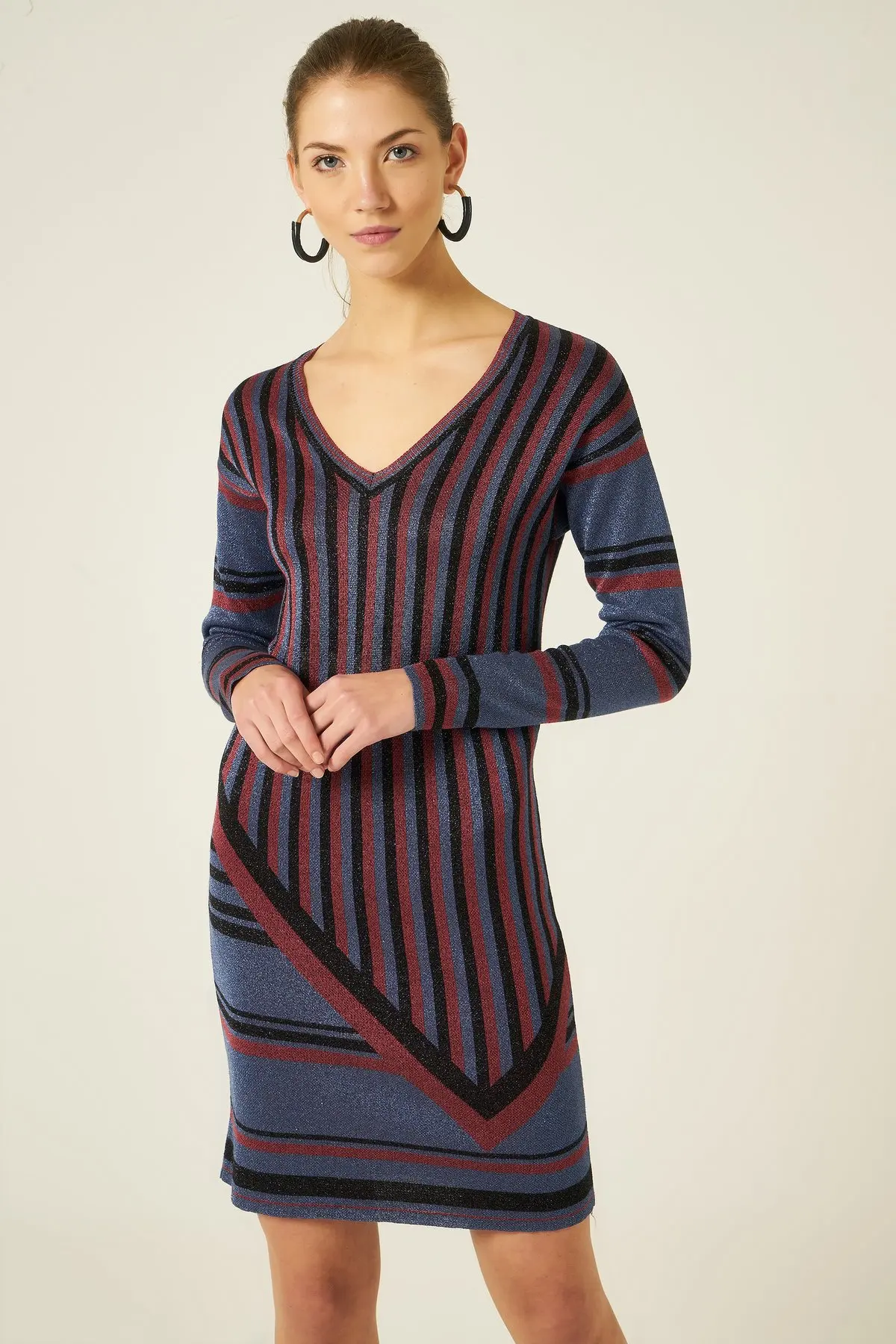 

Joinus V Neck Dress In Lurex Woman Navy Blue