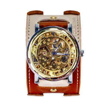 

Watch skeleton YOURTIME Cappuccino 2.0 men wide leather strap handmade