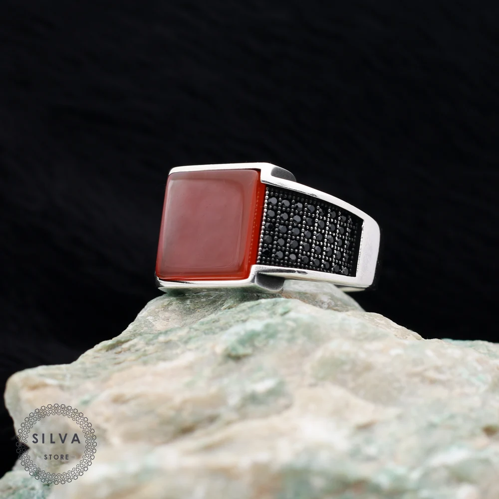 

Мужское кольцо из серебра 925 пробы с агатом Aqeeq Доступны Мужские украшения всех размеров