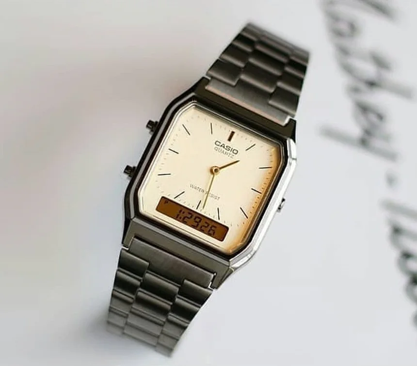 Casio VINTAGE EDGY AQ 230GG 9B unisex quadrante analogico e digitale ora  doppia sveglia|Digital Watches| - AliExpress