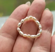 PerisBox-anillo minimalista de perlas naturales para mujer, Anillos geométricos de perlas de agua dulce naturales, círculo continuo, novedad de 2020