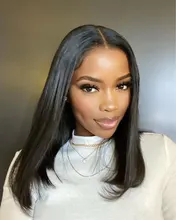 Celie Bob-Peluca de cabello humano liso con encaje frontal, postizo de pelo liso con cierre de 4x4 de densidad 150