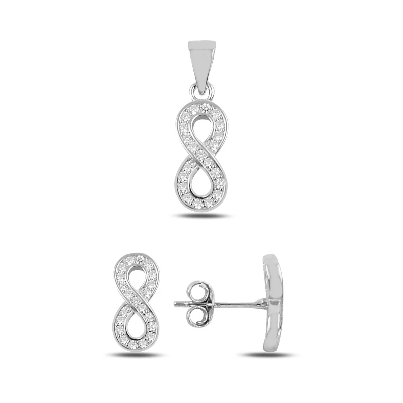 

Silver 925 Sterling Zircon Cubic Zirconia Infinity Earrings & Pendant Set