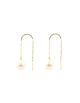 

Earrings long Gold chain with Pearl lifelike perilla (9kts)