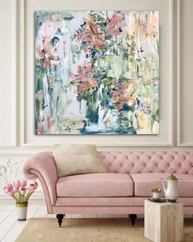 

большая Картина интерьер абстракция цветы розы пионы