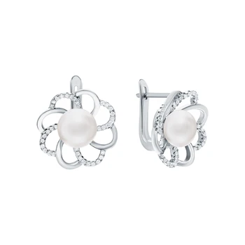 

Silver earrings with cubic zirconia and pearls cultured sunlight sample 925