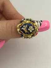 Anillo de flores esmaltado en azul y tinta chapada en oro Vintage, anillos de Signet grabados de diseño Simple para hombre, joyería gótica Punk para fiesta