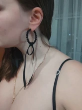 Crystal Earrings Long-Ribbon Geometric Korean Black Women Circular-Modelling Temperament