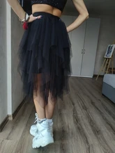 Tulle Skirts Mesh Pleated Irregular High-Waist Korean Womens Fashion Elastic for Sexy