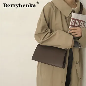 

Berrybenka Retro Messenger Bag For Women 2020 New Mesh Red Woven Hand-Held Armpit Bag Design Texture Small Square Bags