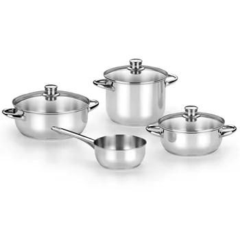 

Monix Optima 2-battery of 4 stainless steel pans 18/10. Fit for all kinds of kitchens. Gas, vitroceramic and induction