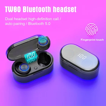 

TW80 Wireless Bluetooth 5.0 TWS Earphone touch Mini Earbuds With Mic charging BOX Sport Headset For iOS/Android Phone