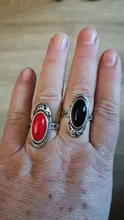Kinel-anillo rojo de boda étnico para mujer, sortija tibetano Retro de plata, mosaico de cristal negro, joyería Vintage 2020