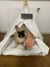 Pet Teepee Dog & Cat Bed White Canvas Dog Cute House-Portable Washable Dog Tents 