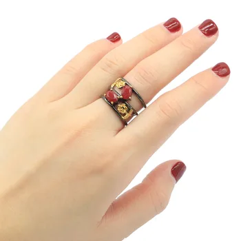 

15x10mm Sublime Antique Vintage Style Real Red Ruby Created Green Emerald Gift For Sister Silver Rings