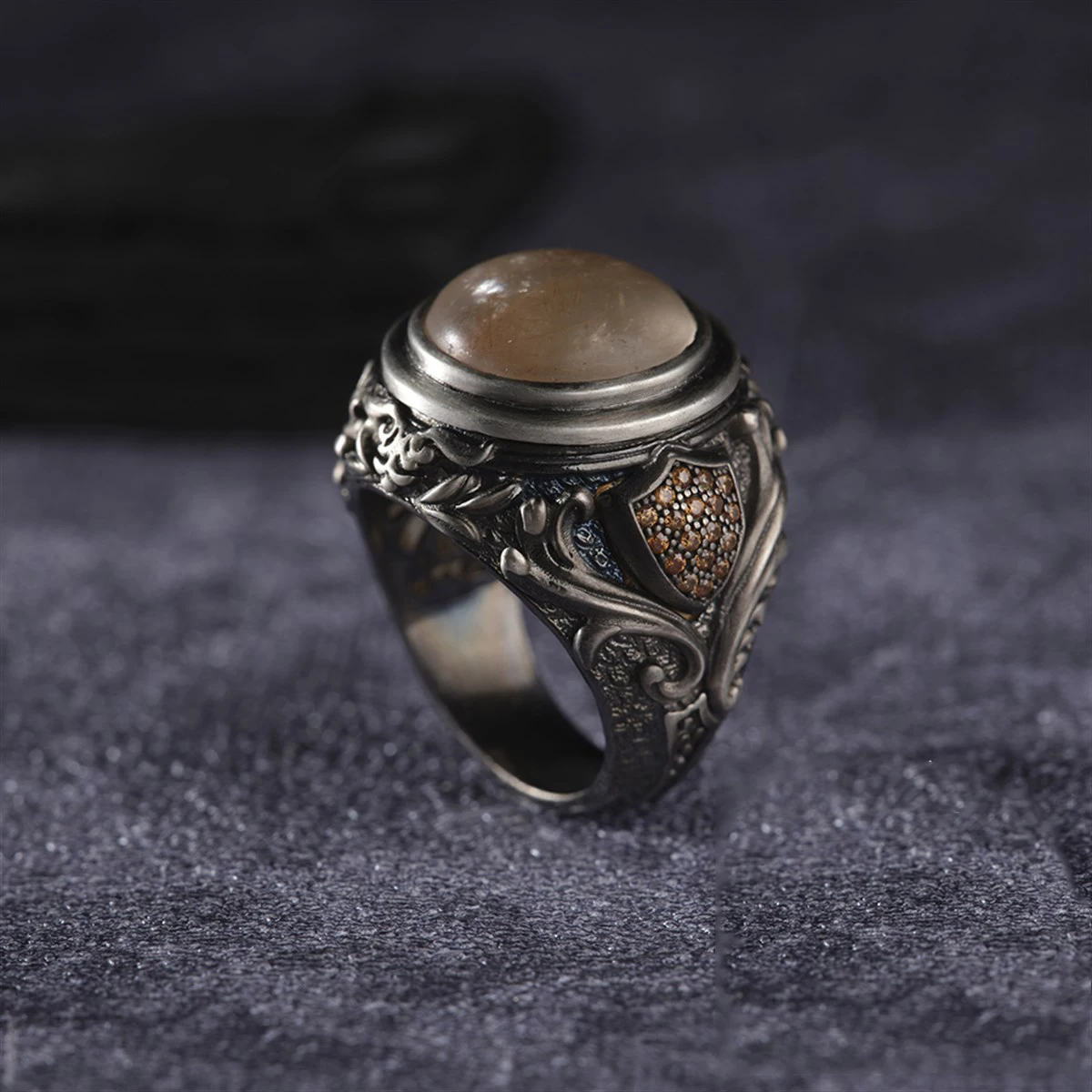 

Quartz 925 Sterling Silver Special Method Engraved Traditional All Handmade Turkish Signet Ring Jewelry Gift for Women Men