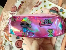 LOL-lápiz de muñeca sorpresa, producto Original, bolígrafo cuadrado de Pu con impresión verde de dibujos animados para chica, papelería para estudiante