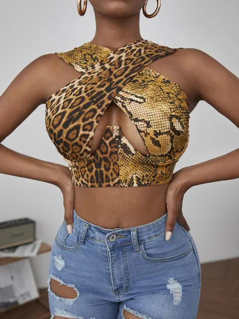 Women's Criss Cross Tank Tops Sexy Sleeveless Solid Color Cutout Front Crop Tops Party Club Streetwear Summer Lady Bustier Tops 96I