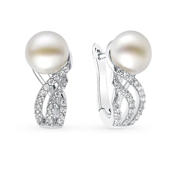 

Silver earrings with cubic zirconia and pearls sunlight sample 925 test