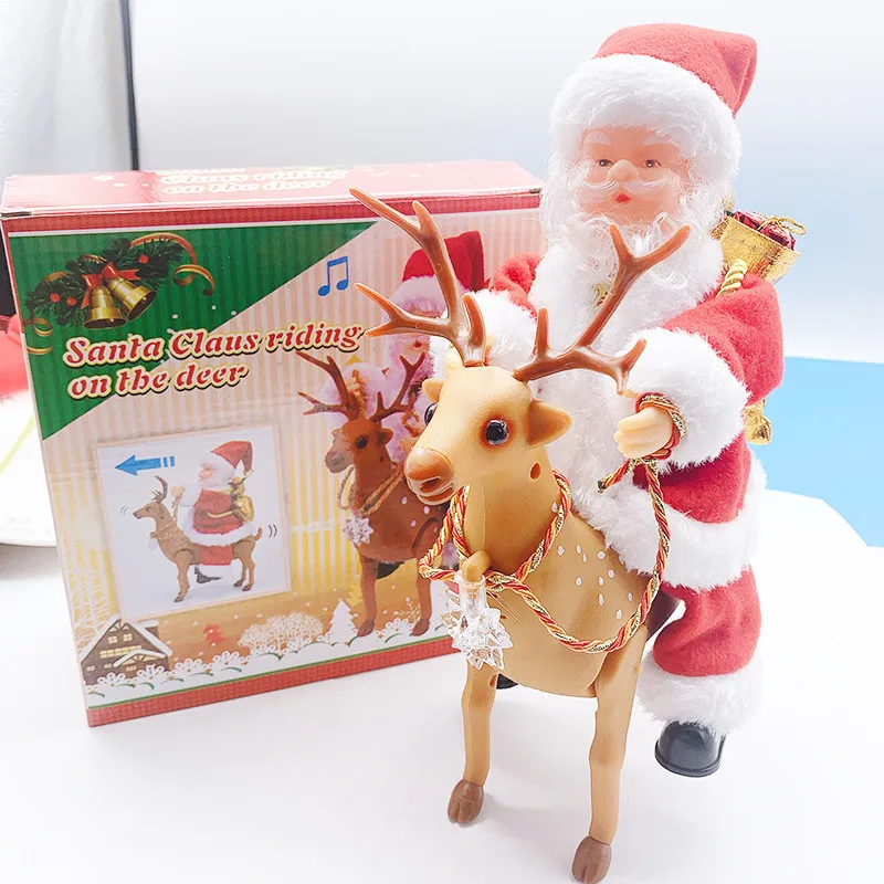 

New Arrival Christmas Electric Santa Riding a Deer Assembly Stand Figure Santa Claus Model Party Decoration Festival Gifts v119
