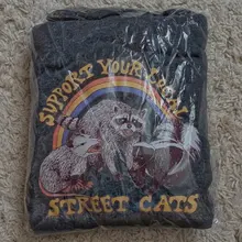 Apoya a tu Local de la calle estampado de gatos mujeres Sudadera con capucha de dibujos animados cuello redondo ropa suelta sudadera de la calle Sudadera con capucha de Hip Hop para mujer