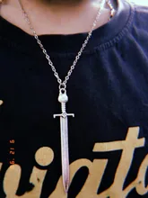 Colgantes de gato y espada para hombre y mujer, cadena cruzada redonda, collar largo corto de Color plateado, regalo de joyería