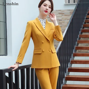 

Lenshin High Quality 2 Piece Set Solid Formal Pant Suit Blazer Office Lady Designs Women Soft Jacket and Ankle-Length Pant