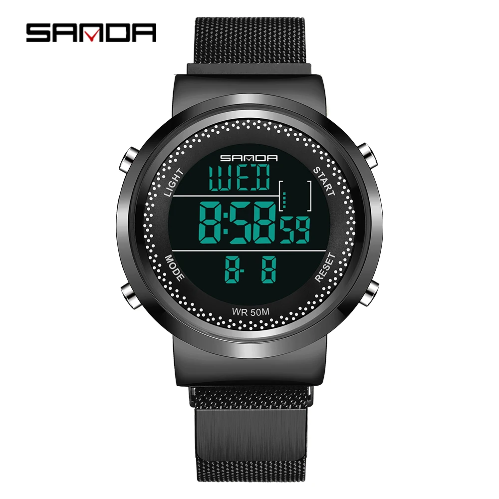 SANDA brand simple fashion casual men's electronic watch waterproof women's watch Night light, alarm clock, chronograph, calenda