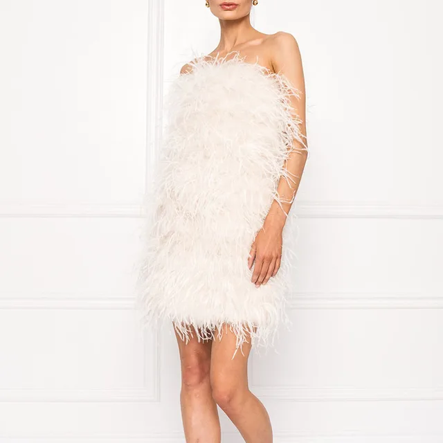 Natural Ostrich Feather Dress Short For Rich Comfy Experience 