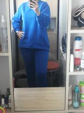 Outfits Women Tracksuit Sweatpants-Set Tops Two-Piece-Set Blue Cotton And Solid MEIYANGYOUNG