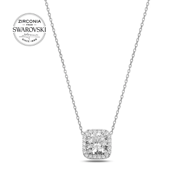 

Silver 925 Sterling Swarovski Zirconia Cubic Zirconia Square Pendant