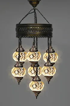 

White 7 GLOBE CHANDELIER Turkish Mosaic Lamp Moroccan Hanging Ceiling Decor Lighting Lampshade Home Fixture Unique Christma