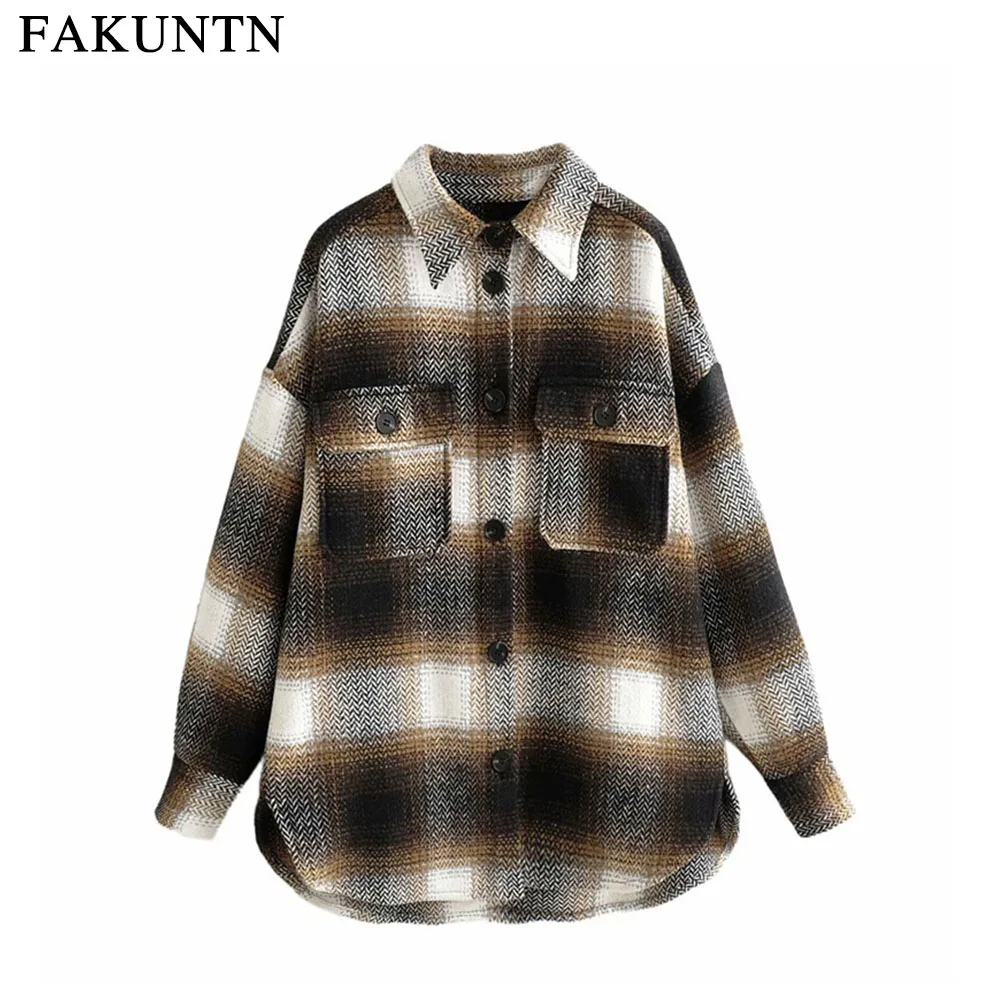 

Autumn Plaid Jacket Coat Women Clothes 2020 Fashion Vintage Stylish Lapel Long Sleeve Loose Winter Female Outerwear Women Jacket