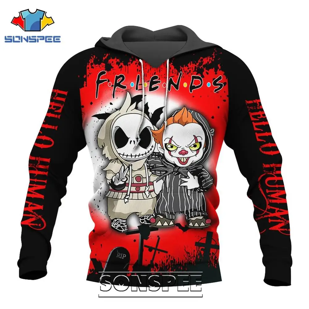 SONSPEE 3D Print Friends Horror Movie Pennywise Men's Hoodies Casual Jack Skellington Jacket Men Pullover Long Sleeve Sweatshirt SONSPEE 3D Print Friends Horror Movie Pennywise Men's Hoodies Casual Jack Skellington Jacket Men Pullover Long Sleeve Sweatshirt