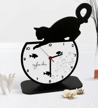 

Personalized Decorative Cat Wooden Desktop Clock Cute Cat Cute Scorpion Minute Hand Black White Colorful Reliable Quality