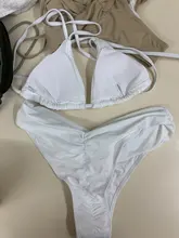 Miyouj-Bikinis con micropliegues para mujer, traje de baño Sexy, conjunto de Bikini de corte alto, bañador blanco con cordón, novedad