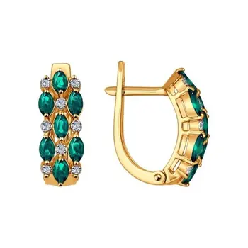 

Sokolov drop earrings with stones in gold with diamonds and emeralds, fashion jewelry, 585, women's male, long earrings