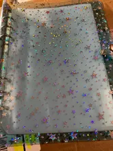 Funda para cuaderno con lentejuelas brillantes A5/A6, carpeta de archivos transparente de 6 anillos, carpeta de anillas de hojas sueltas, suministros de papelería Kawaii