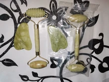 Rodillo de Jade para masaje Facial, masajeador verde de piedra Natural, levantamiento de cuello y cara, herramientas de cuidado de la piel, 2 uds.