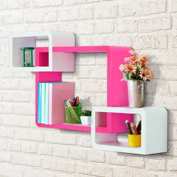 

Wall shelf Set of 3 Shelves Shelf for Book CDsanco and pink